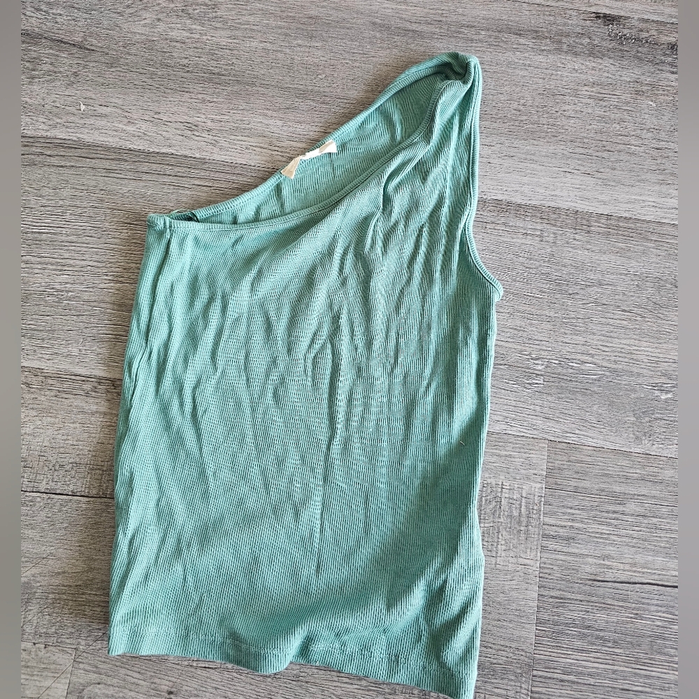 Madewell Supima® Rib One-Shoulder Tank Asymmetrical Green Tank Top - Picture 2 of 3